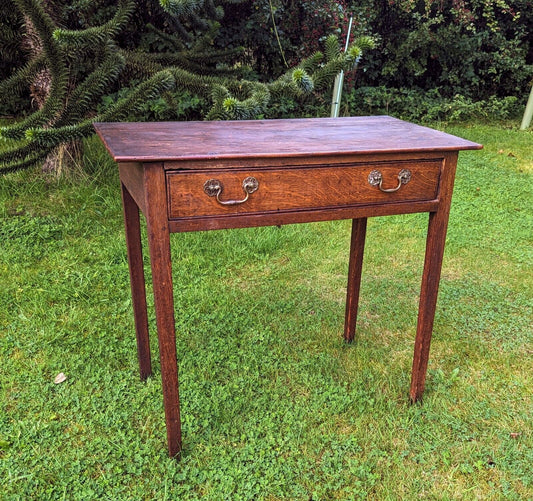 Antique Georgian oak single drawer writing desk - side table