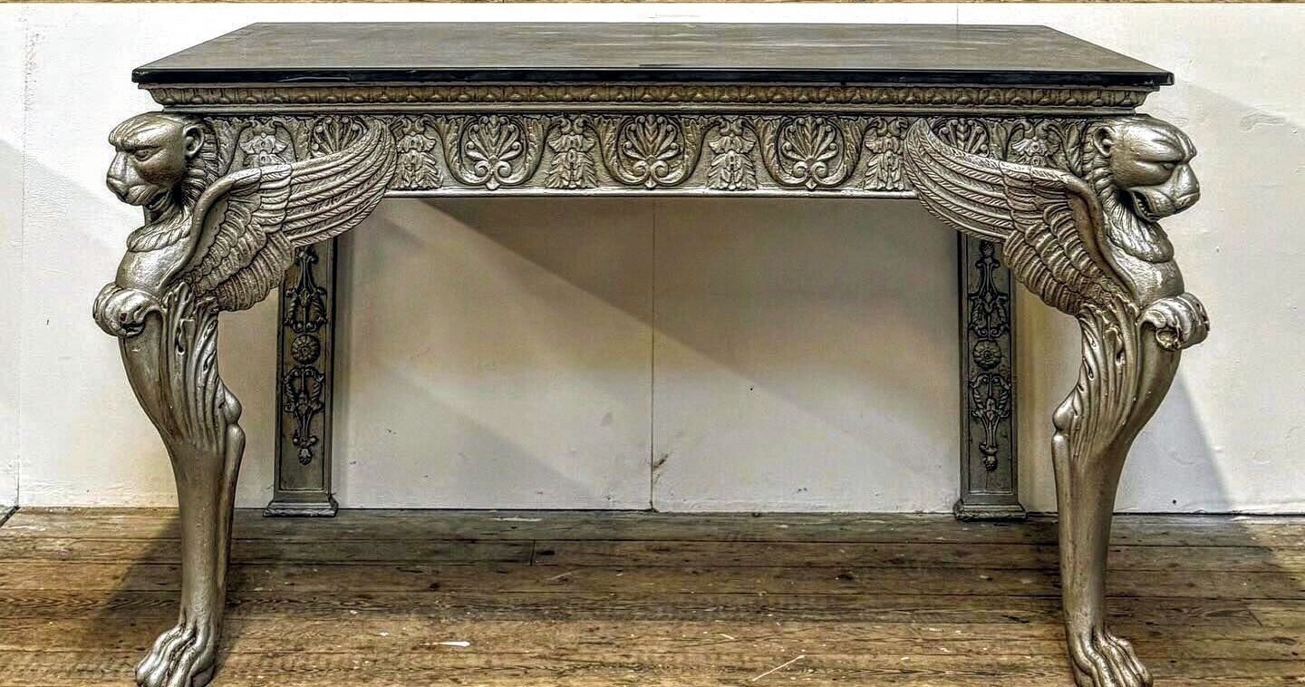 Italian Carved Winged Leopards & Slate Top Console Table - Free UK delivery